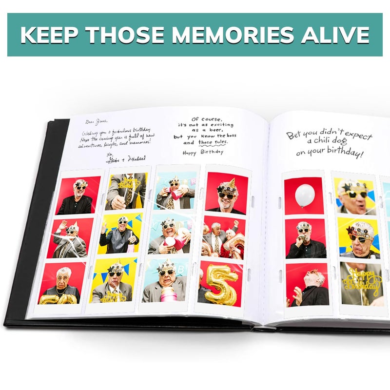 pbf PHOTO BOOTH FRAMES PBF (1 Pack) Photo Booth Album, Guest Book with 2x6 Clear Picture Inserts, Black Cover with Plastic Sleeves & White Pages, Scrapbook Album for Photo Strips, Memory Book, Wedding, and Baby Showers - Image 3